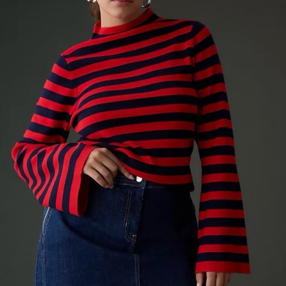 Maeve Tops - Red and Navy Striped bell Long Sleeve Top Maeve xs